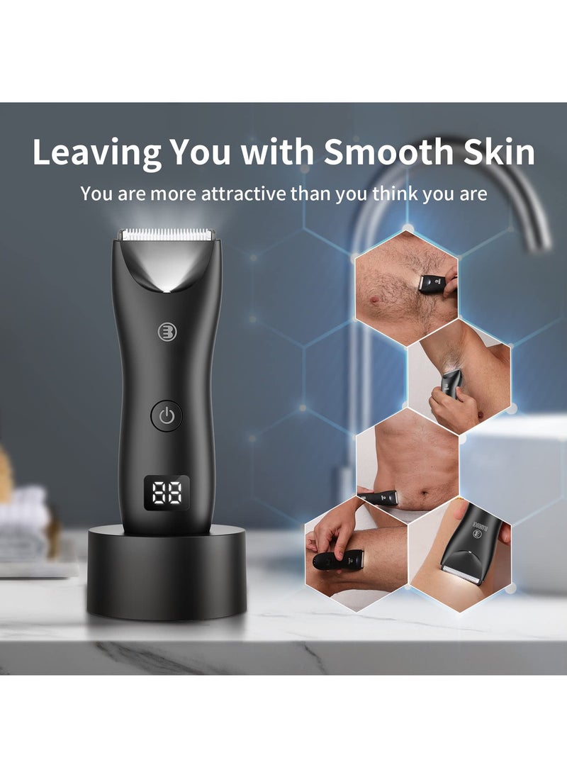 Excefore Electric Hair Clippers for Men, Waterproof Pubic Hair Trimmer with LED Display, Cordless Groin Body Hair Trimmer Kit, Professional Body Groomer and Beard Shaver with USB Recharge Dock(Black)  - Image 2