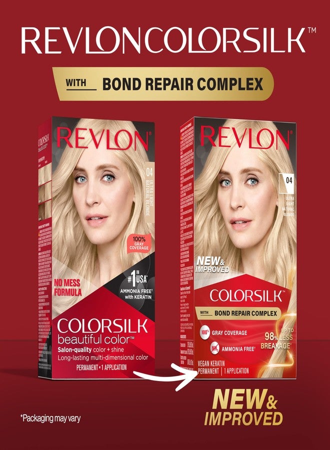 Revlon ريفلون كولور سيلك مع مركب إصلاح الروابط، لون شعر دائم أشقر، تغطية 100% للشيب، صبغة شعر خالية من الأمونيا، كيراتين نباتي، 04 أشقر طبيعي فائق الضوء (عبوة من 3) - Image 2