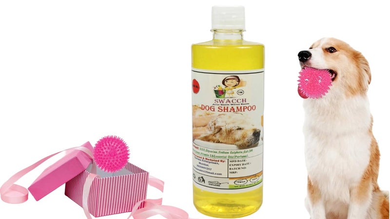 swacch Shampoo | Puppy Safe Shampoo | PH Balanced | Ditch to Itch for Dog Shampoo 500ml (Lemon) + Spike Ball Chew Toy Combo Pack - Image 1