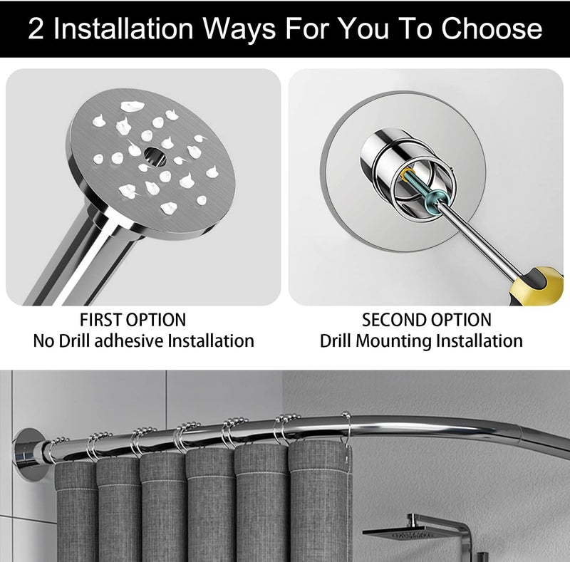 Riyidecor Corner Curved Shower Curtain Rod (29.5-37.4" x 29.5-37.4"), Stretchable L Shaped Adjustable Shower Curtain Rod, Drill Free Install, No Drill for Bathroom, Bathtub, Clothing Store - Image 3