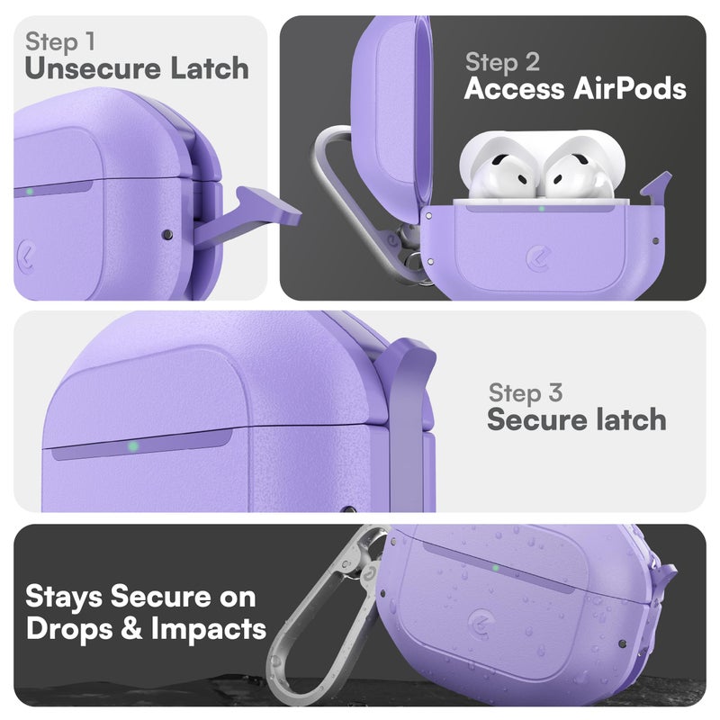 Keybudz for AirPods 4 Case with Lock - Fully Waterproof AirPods 4th Generation Case Cover - Keychain, Rugged Tough Protection, Hard Shell and Carabiner (Wild Lavender) - Image 3