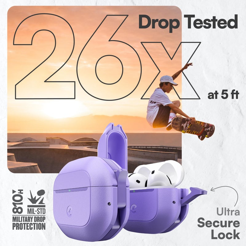 Keybudz for AirPods 4 Case with Lock - Fully Waterproof AirPods 4th Generation Case Cover - Keychain, Rugged Tough Protection, Hard Shell and Carabiner (Wild Lavender) - Image 4