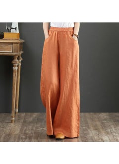 Womens Linen Elastic Waist Wide Leg Pants Everyday Special Price Orange