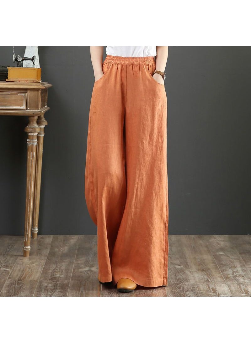 Generic - Womens Linen Elastic Waist Wide Leg Pants Everyday Special Price Orange - Image 1