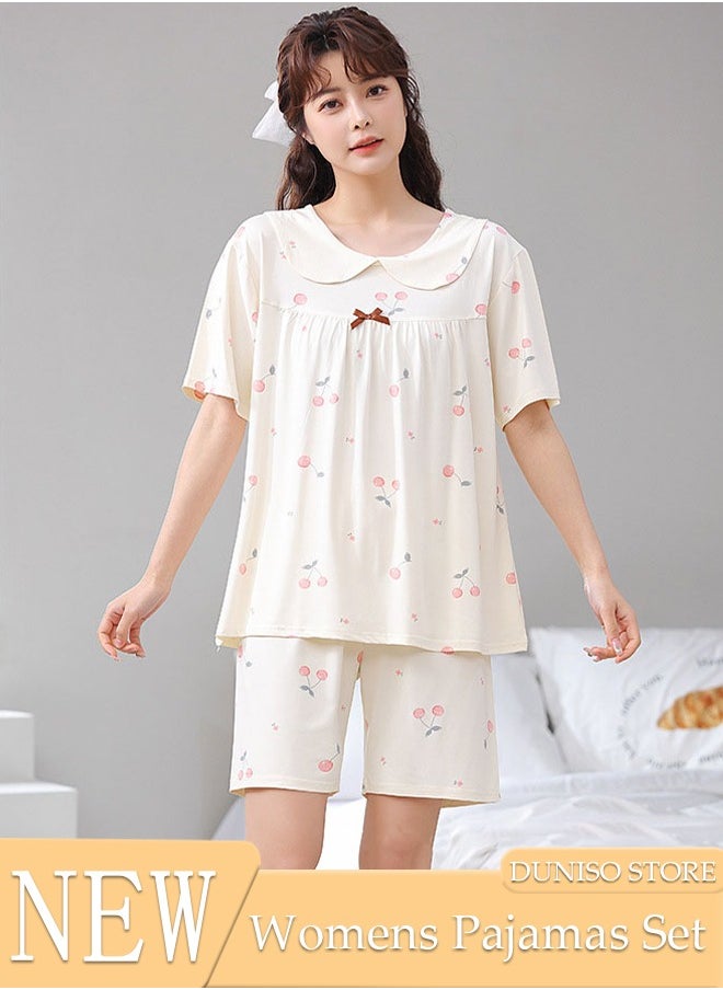 DUNISO - Women's 2pcs Pajama Set Short Sleeve Nightgown Sleepwear Breathable Loungewear Girls Comfortable Round Neck Nightwear Summer Home Wear - Image 1