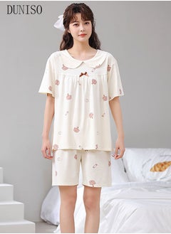 DUNISO Women's 2pcs Pajama Set Short Sleeve Nightgown Sleepwear Breathable Loungewear Girls Comfortable Round Neck Nightwear Summer Home Wear  - Image 5