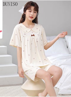 DUNISO Women's 2pcs Pajama Set Short Sleeve Nightgown Sleepwear Breathable Loungewear Girls Comfortable Round Neck Nightwear Summer Home Wear  - Image 4