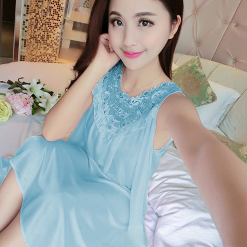 Summer Plus Size Ice Silk Sleepwear Womens Slip Dress324# light blue 324# light blue