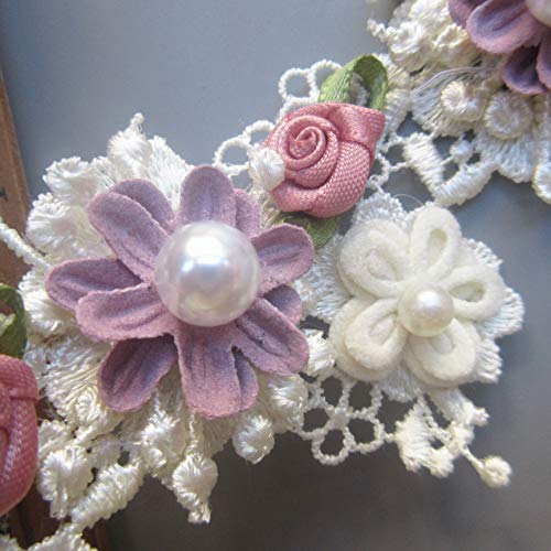 BOGZON 1 Yard Elegant Vintage Style Apricot Polyester Lace Flower Pearl Beads Ribbon Trim in 5.5 cm Width for Wedding Decoration - Image 4