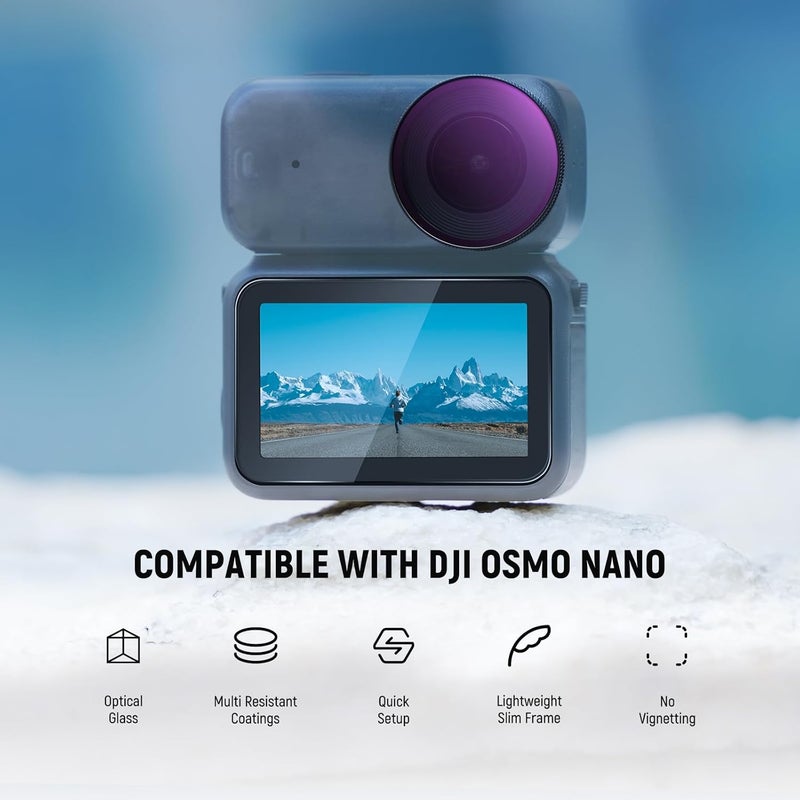 مجموعة مرشحات ND المتوافقة مع DJI Osmo Nano (ND8/16/32/64)، مرشحات كثافة محايدة للعدسات القابلة للتركيب بالبراغي لكاميرات الحركة، ملحقات زجاج بصري متعدد الطلاء مع واقي شاشة، 4 عبوات - Image 2