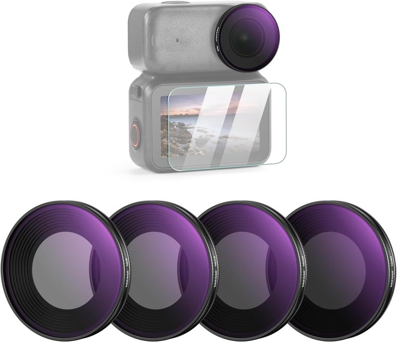 مجموعة مرشحات ND المتوافقة مع DJI Osmo Nano (ND8/16/32/64)، مرشحات كثافة محايدة للعدسات القابلة للتركيب بالبراغي لكاميرات الحركة، ملحقات زجاج بصري متعدد الطلاء مع واقي شاشة، 4 عبوات - Image 1