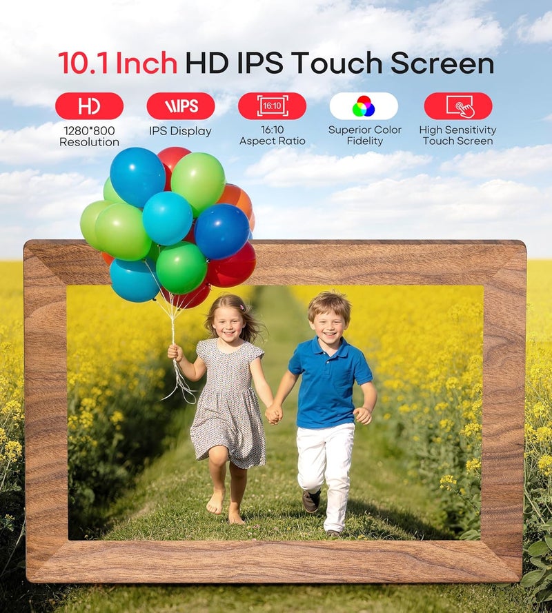 بيجاسو إطار صور رقمي Frameo 10.1 بوصة مع ذاكرة 32 جيجابايت وواي فاي، إطار صور إلكترو��ي خشبي، شاشة لمس IPS بدقة 1280 × 800، دوران تلقائي، عرض شرائح، قابل للتركيب على الحائط، مشاركة الصور/الفيديو عن بعد من أي مكان - Image 4