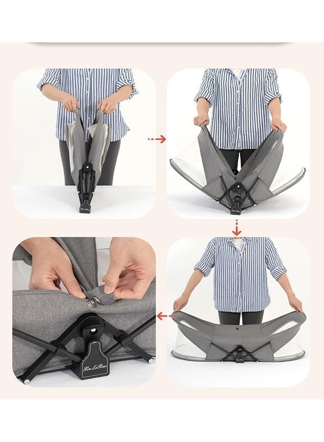 Beauenty Travel Bassinet Portable Baby Bed，for Newborn InfantsFolding Bassinet in Bed Mini Crib Breathable Travel Bed Quick Fold Newborn Infant Sleeper with Mosquito Net and Travel Bag (Gray) - Image 3