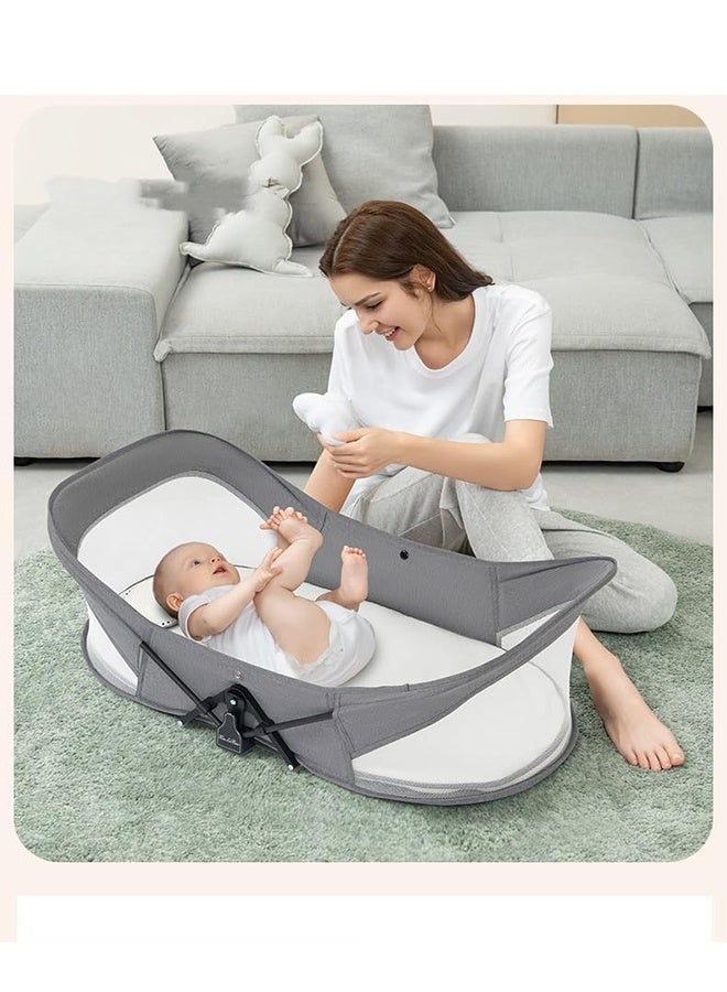Beauenty Travel Bassinet Portable Baby Bed，for Newborn InfantsFolding Bassinet in Bed Mini Crib Breathable Travel Bed Quick Fold Newborn Infant Sleeper with Mosquito Net and Travel Bag (Gray) - Image 5