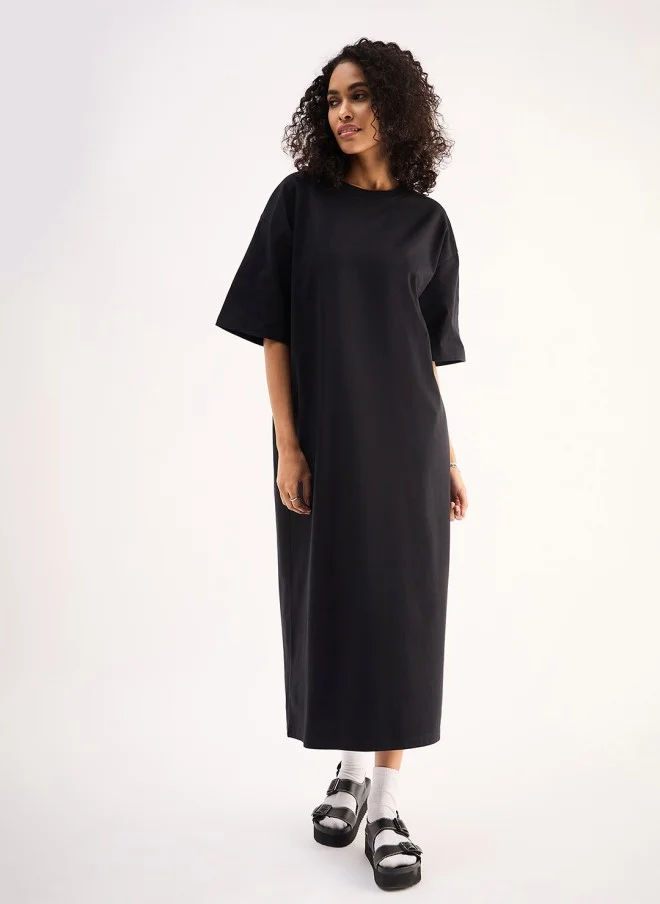 SASSAFRAS Oversized Black Midi Dress for Women