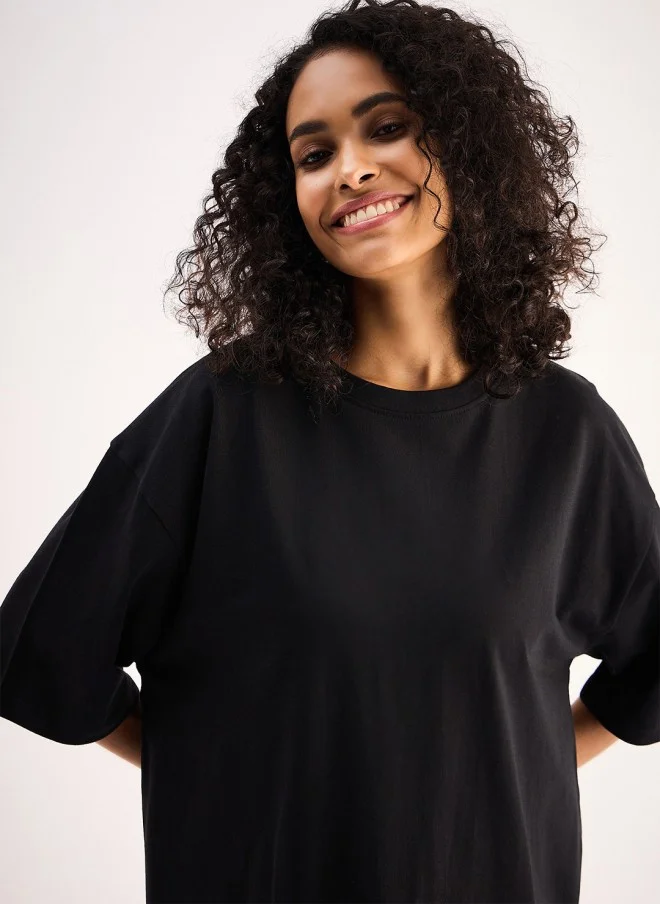 SASSAFRAS Oversized Black Midi Dress for Women