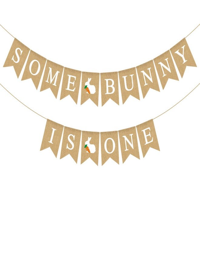 Rainlemon Jute Burlap Some Bunny Is One Banner Easter Spring Boy Girl 1st Birthday Party Decoration Supply - Image 2