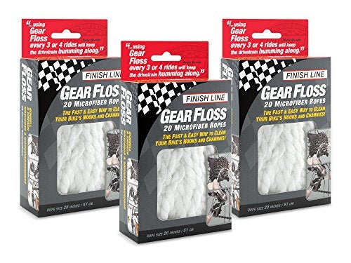 Finish Line Gear Floss Microfiber Cleaning Rope – Bicycle Detailing Tool for Cassettes, Chain Rings, Derailleur Pulleys, Hubs, Spindles, Brakes, Bottom Brackets, Washable and Tear-Resistant, 3 Pack - Image 1