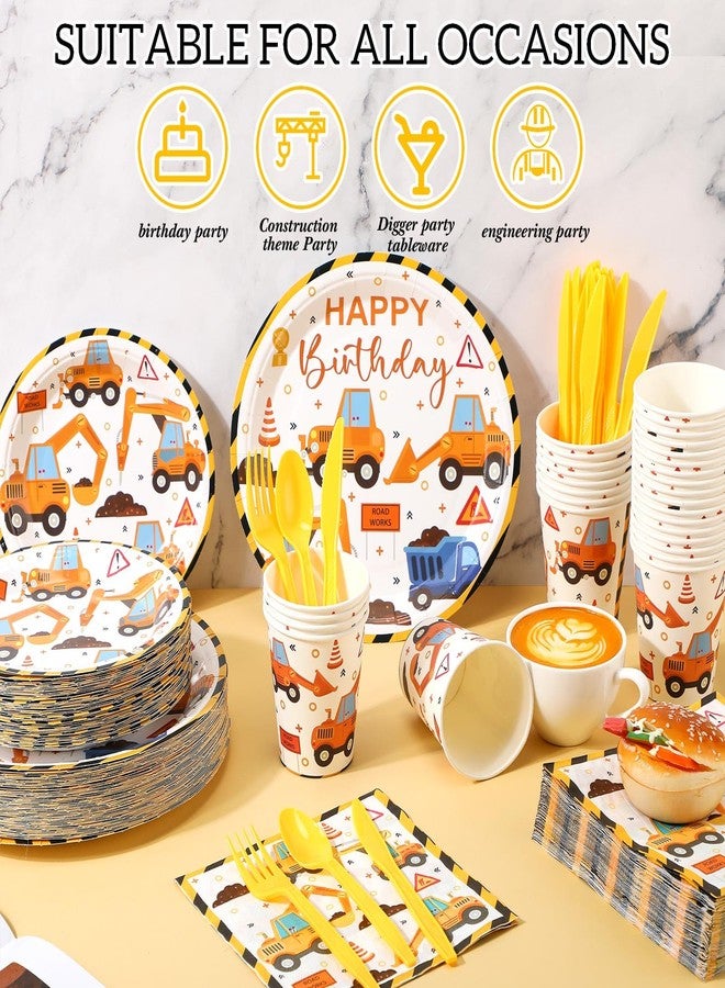 Uiifan 350 Pcs Construction Party Supplies Set Include 100 Plates 50 Paper Cups 50 Napkins 150 Plastic Silverware For 50 Guests Birthday Party Decorations Disposable Dinnerware Set (Dark Yellow) - Image 4