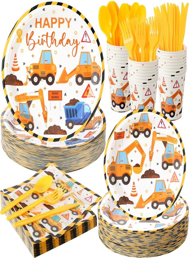 Uiifan 350 Pcs Construction Party Supplies Set Include 100 Plates 50 Paper Cups 50 Napkins 150 Plastic Silverware For 50 Guests Birthday Party Decorations Disposable Dinnerware Set (Dark Yellow) - Image 1