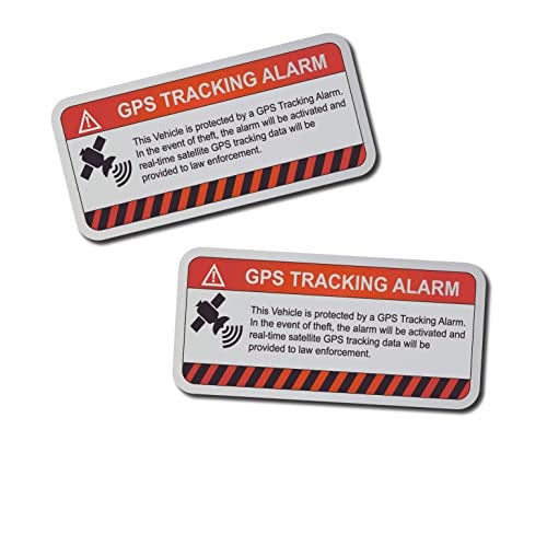 Decals by Haley 2 Pack GPS Stickers Alarm Security Vinyl Warning Tracking Sticker Tracker on 3M Vinyl Safe for Vehicle Paint Perfect for Bikes Equipment Scooter Bicycle RFID Micro System