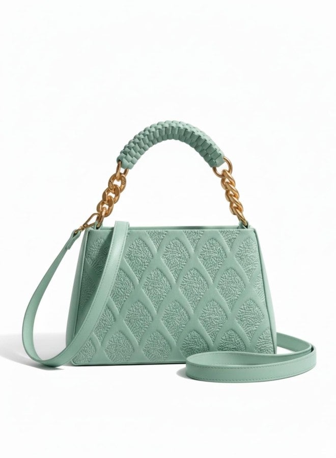 LIKE STYLE Women’s Embossed PU Sling Bag | Dual Compartment Shoulder & Crossbody Bag with Braided Handle | Stylish Handbag for Office & Casual Use (Green) - Image 1