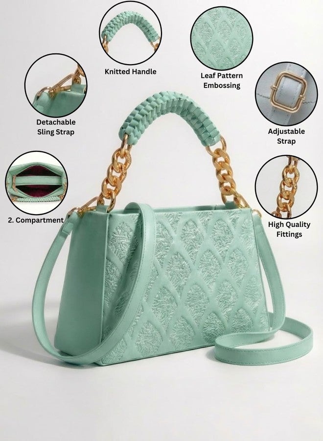 LIKE STYLE Women’s Embossed PU Sling Bag | Dual Compartment Shoulder & Crossbody Bag with Braided Handle | Stylish Handbag for Office & Casual Use (Green) - Image 5