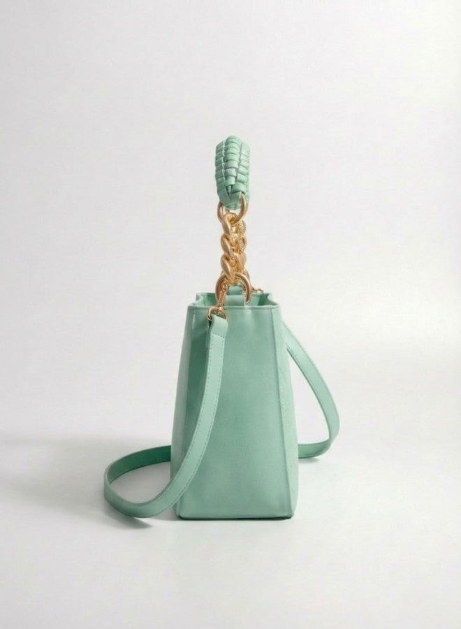 LIKE STYLE Women’s Embossed PU Sling Bag | Dual Compartment Shoulder & Crossbody Bag with Braided Handle | Stylish Handbag for Office & Casual Use (Green) - Image 3