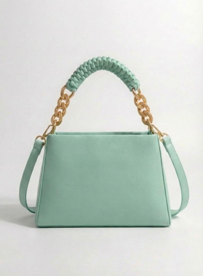 LIKE STYLE Women’s Embossed PU Sling Bag | Dual Compartment Shoulder & Crossbody Bag with Braided Handle | Stylish Handbag for Office & Casual Use (Green) - Image 2