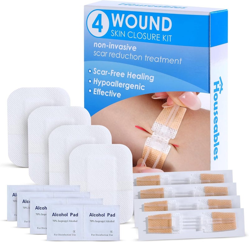 Houseables Butterfly Bandages Wound Closure Strips Laceration Closure Strips Butterfly Stitches for Wounds Zip Stitch Bandage Emergency Laceration Kit Zip Sutures Emergency Skin Zipper 4 Pack - Image 1