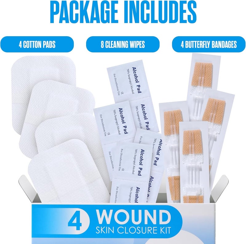 Houseables Butterfly Bandages Wound Closure Strips Laceration Closure Strips Butterfly Stitches for Wounds Zip Stitch Bandage Emergency Laceration Kit Zip Sutures Emergency Skin Zipper 4 Pack - Image 2