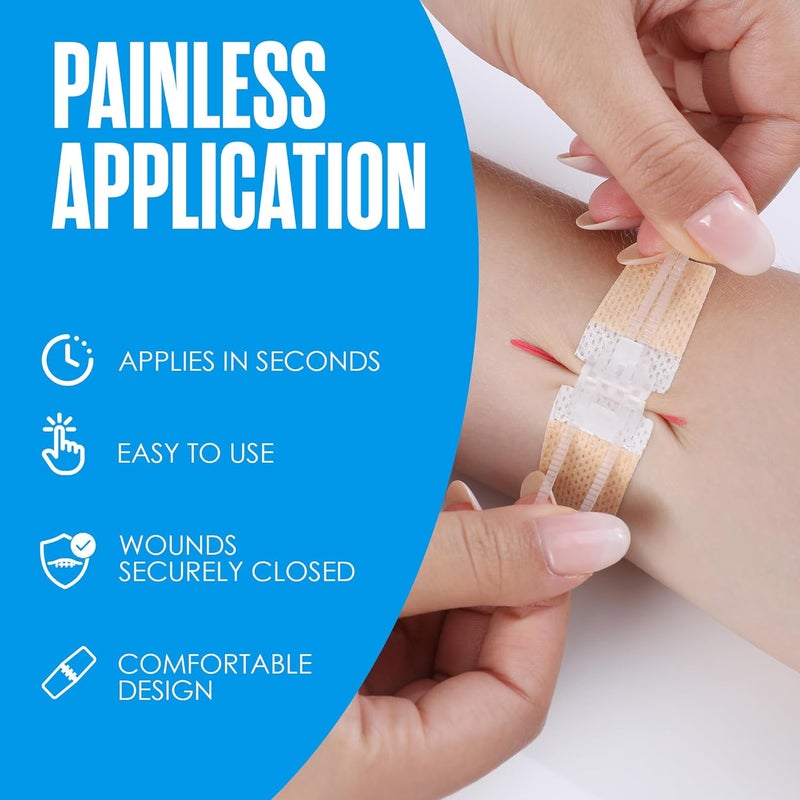 Houseables Butterfly Bandages Wound Closure Strips Laceration Closure Strips Butterfly Stitches for Wounds Zip Stitch Bandage Emergency Laceration Kit Zip Sutures Emergency Skin Zipper 4 Pack - Image 5