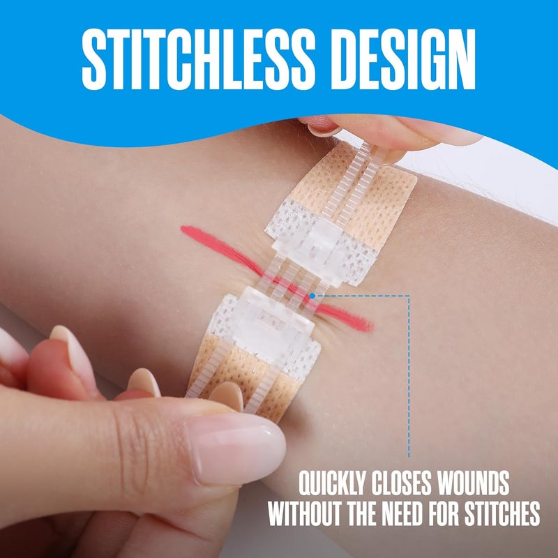 Houseables Butterfly Bandages Wound Closure Strips Laceration Closure Strips Butterfly Stitches for Wounds Zip Stitch Bandage Emergency Laceration Kit Zip Sutures Emergency Skin Zipper 4 Pack - Image 3
