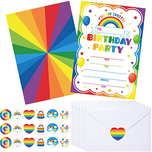 Pajean 30 Pack Rainbow Birthday Party Invitations for Boys Girls Kids Birthday Invitations with 30 White Envelopes and 30 Seal Stickers Labels Rainbow Party Decorations Supplies Cards - Image 1