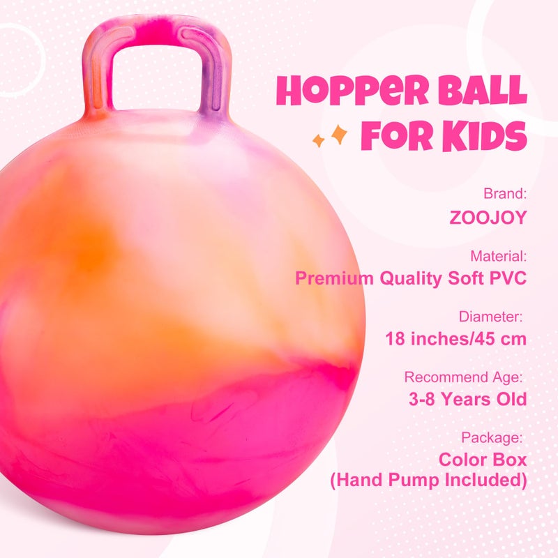 ZOOJOY Hopper Ball for Kids, 18In Bouncy Ball with Handle, Orange Clouds Girls Toys for Indoor Outdoor Active Play, Best Inflatable Balance Hopping Toys for Girls Boys Gifts 3 4 5 6 7 8 9 Yr Old - Image 2