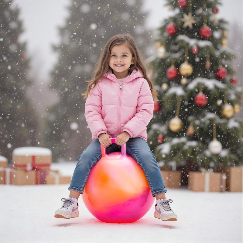 ZOOJOY Hopper Ball for Kids, 18In Bouncy Ball with Handle, Orange Clouds Girls Toys for Indoor Outdoor Active Play, Best Inflatable Balance Hopping Toys for Girls Boys Gifts 3 4 5 6 7 8 9 Yr Old - Image 3