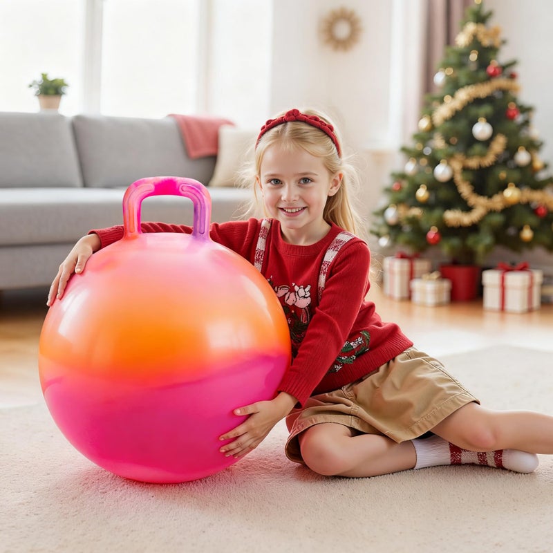 ZOOJOY Hopper Ball for Kids, 18In Bouncy Ball with Handle, Orange Clouds Girls Toys for Indoor Outdoor Active Play, Best Inflatable Balance Hopping Toys for Girls Boys Gifts 3 4 5 6 7 8 9 Yr Old - Image 5