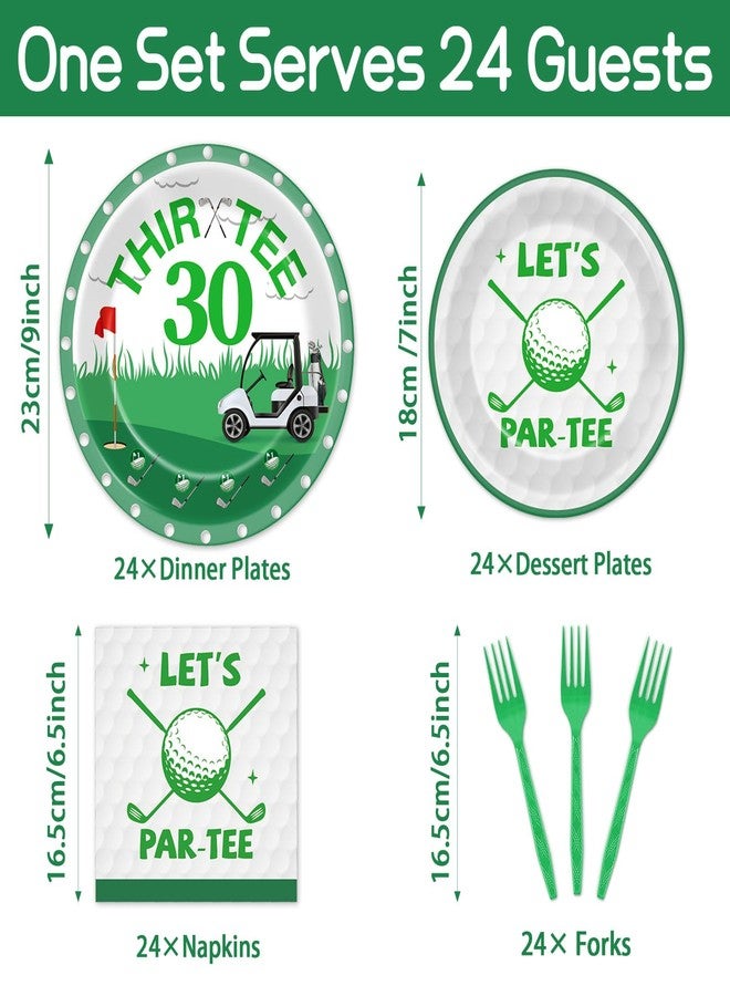 ojustbeok 96 Pcs Golf 30th Birthday Party Decorations Golf Theme Tableware Set Golf Thir-Tee Plates Napkins Forks for Let's Par-Tee Men Women Birthday Dinnerware Green Sports Party Supplies 24 Guests - Image 2