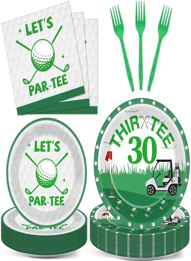 ojustbeok 96 Pcs Golf 30th Birthday Party Decorations Golf Theme Tableware Set Golf Thir-Tee Plates Napkins Forks for Let's Par-Tee Men Women Birthday Dinnerware Green Sports Party Supplies 24 Guests - Image 1