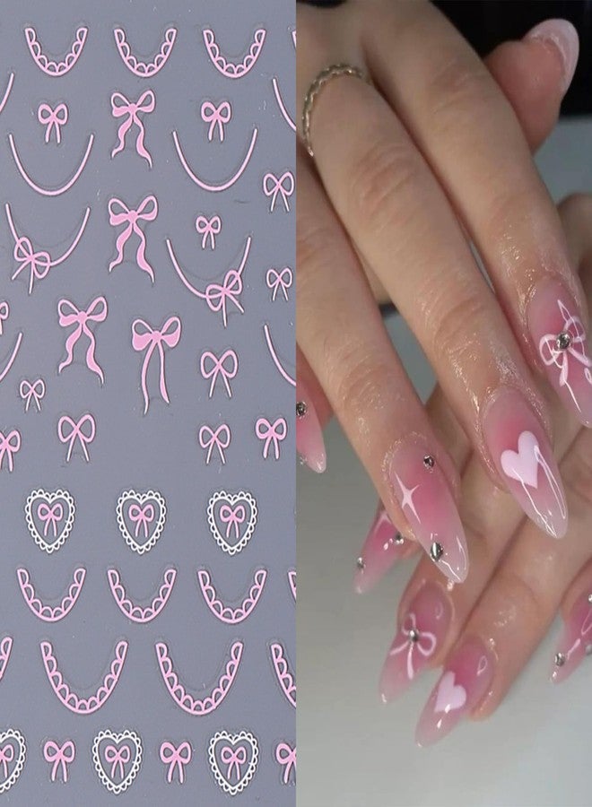 BYJKYEN Bow Heart Nail Stickers for Nails Art 3D Self-Adhesive Pink Black Bows Heart Love Nail Decals Summer Nail Sticker DIY Manicure Decoration Charms for Women and Girls 8 Sheets - Image 3