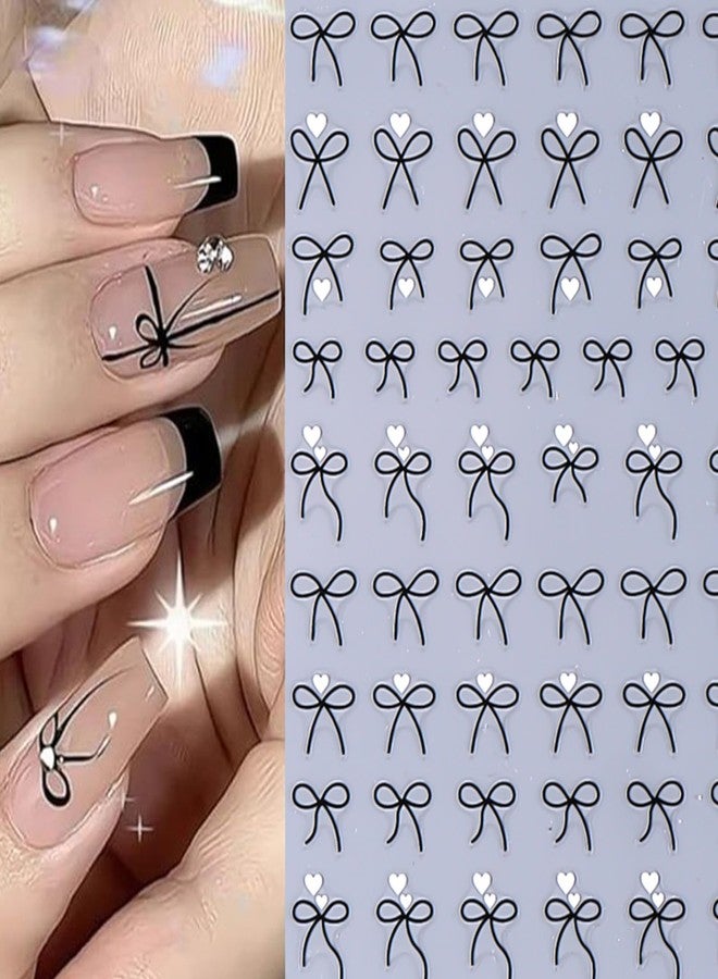 BYJKYEN Bow Heart Nail Stickers for Nails Art 3D Self-Adhesive Pink Black Bows Heart Love Nail Decals Summer Nail Sticker DIY Manicure Decoration Charms for Women and Girls 8 Sheets - Image 5