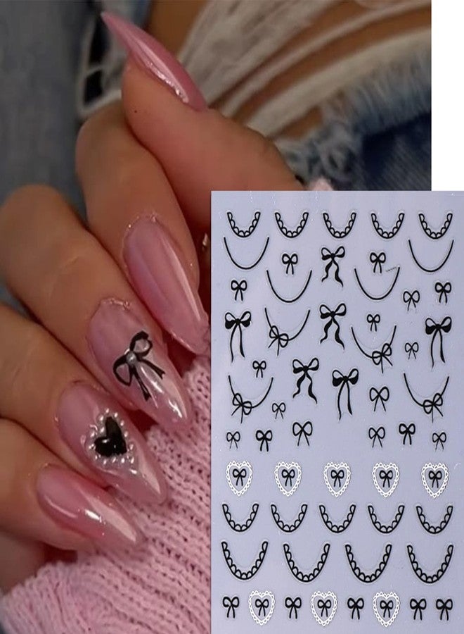 BYJKYEN Bow Heart Nail Stickers for Nails Art 3D Self-Adhesive Pink Black Bows Heart Love Nail Decals Summer Nail Sticker DIY Manicure Decoration Charms for Women and Girls 8 Sheets - Image 2