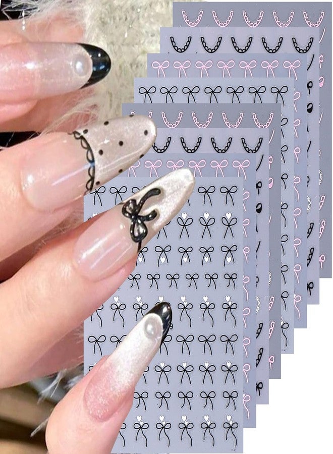 BYJKYEN Bow Heart Nail Stickers for Nails Art 3D Self-Adhesive Pink Black Bows Heart Love Nail Decals Summer Nail Sticker DIY Manicure Decoration Charms for Women and Girls 8 Sheets - Image 1