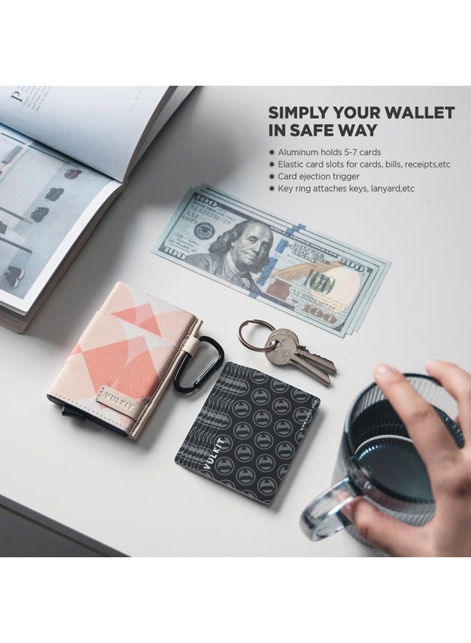 VULKIT Slim Wallet for Men and Women, Pop up Credit Card holder Metal Case RFID Blocking with Keychain and Elastic Pocket (Rhombic Pink) - Image 4