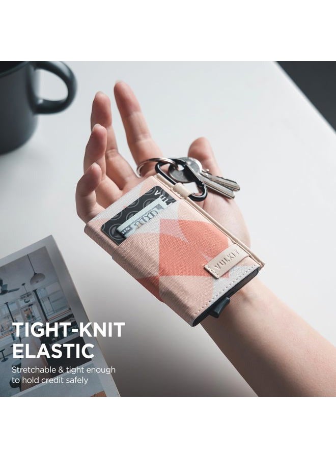 VULKIT Slim Wallet for Men and Women, Pop up Credit Card holder Metal Case RFID Blocking with Keychain and Elastic Pocket (Rhombic Pink) - Image 3