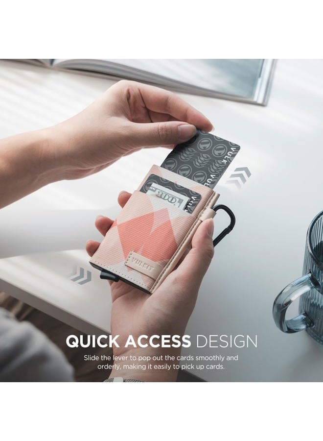 VULKIT Slim Wallet for Men and Women, Pop up Credit Card holder Metal Case RFID Blocking with Keychain and Elastic Pocket (Rhombic Pink) - Image 2