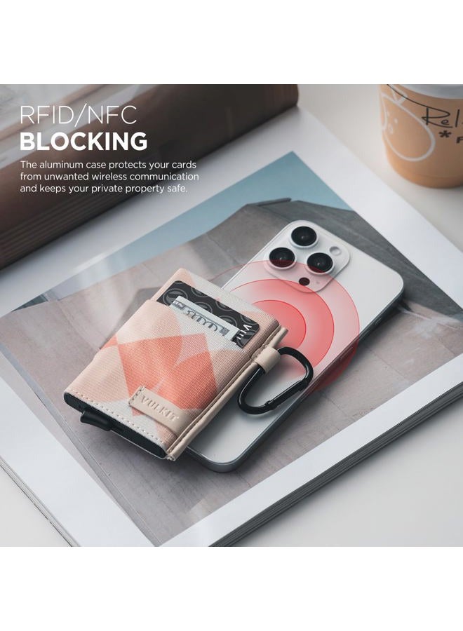 VULKIT Slim Wallet for Men and Women, Pop up Credit Card holder Metal Case RFID Blocking with Keychain and Elastic Pocket (Rhombic Pink) - Image 5