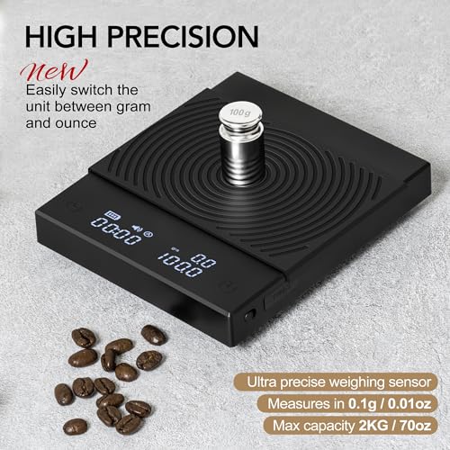 TIMEMORE Black Mirror Basic 2 Coffee Scale with Timer, 2kg/0.1g High Precision Kitchen Scale, Espresso Scale with Flow Rate Function, Digital Coffee Scale for Pour Over Drip Coffee with Silicone Cover - Image 3