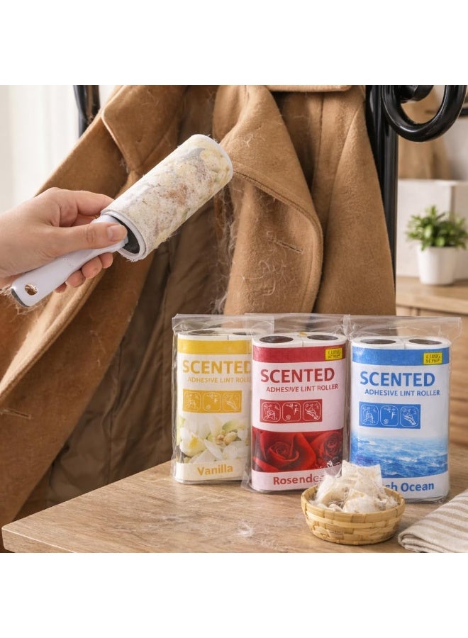 Scented adhesive lint remover roll with 2 extra packs, adhesive cleaner for removing dust from hair, clothes, furniture, sofas, carpets and pet fur, with a random scent. - Image 4