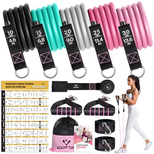 COFOF Resistance Bands with Handles for Women, 5 Level Exercise Bands Workout Bands for Physical Therapy, Yoga, Pilates, Door Anchor, Storage Pouch(Colour) - Image 1